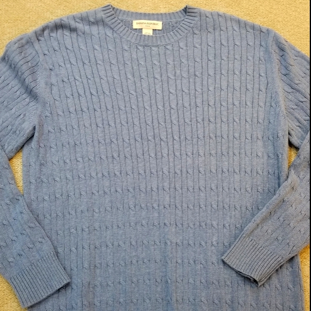 Banana Republic Cable Knit Blue Crewneck Sweater
